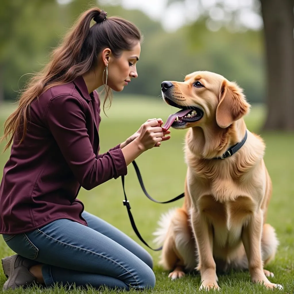 A certified professional trainer in Cincinnati working with an aggressive dog