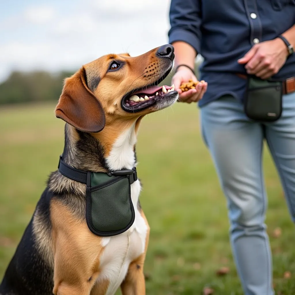 Dog training with bait pouch