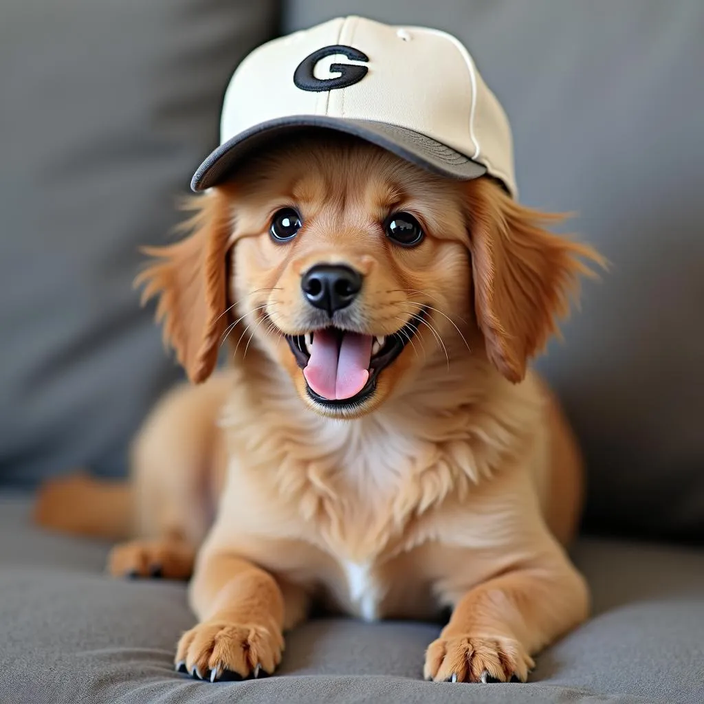 Cute dog wearing a baseball cap