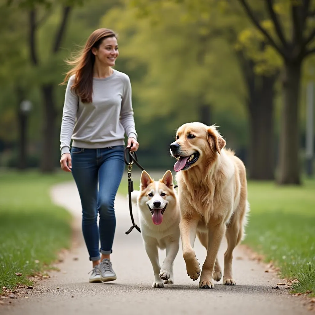 Big dog and women enjoying a day at the park