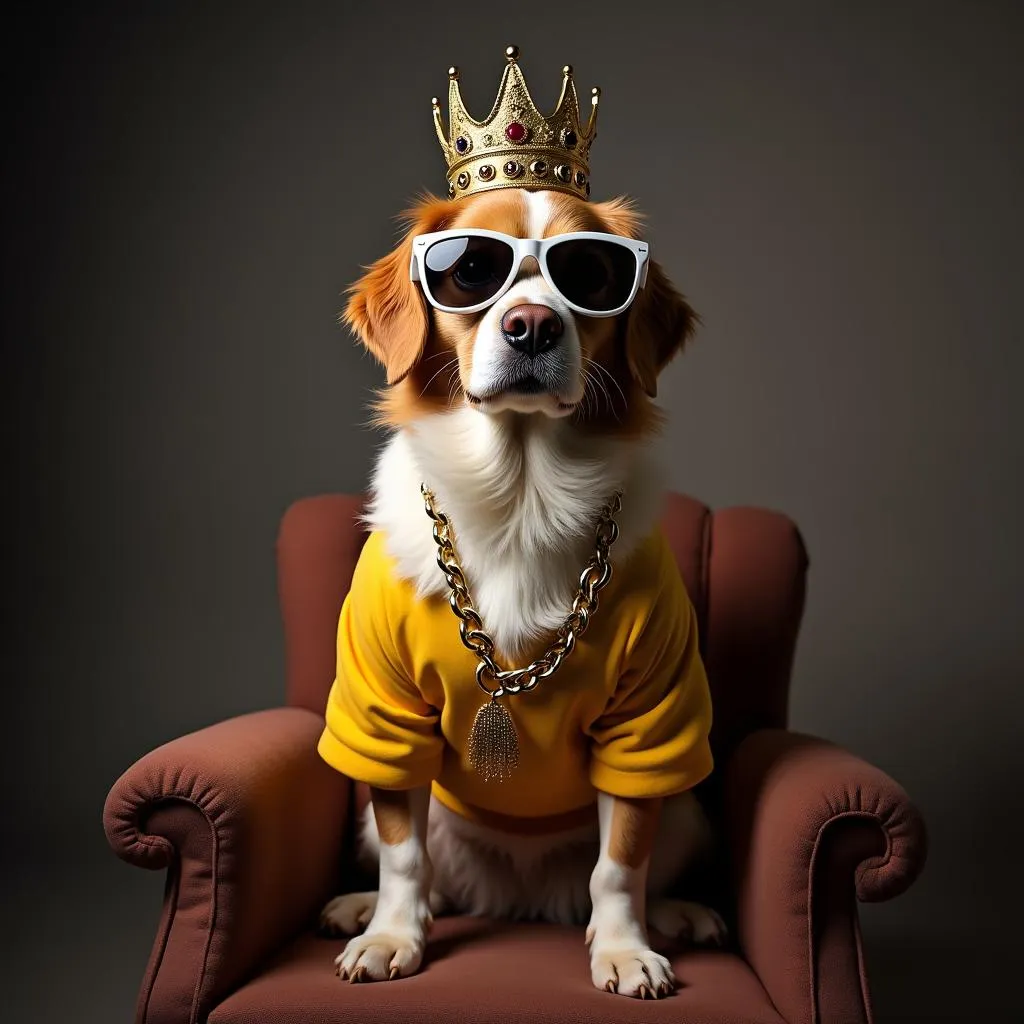 Biggie Smalls dog costume photo shoot