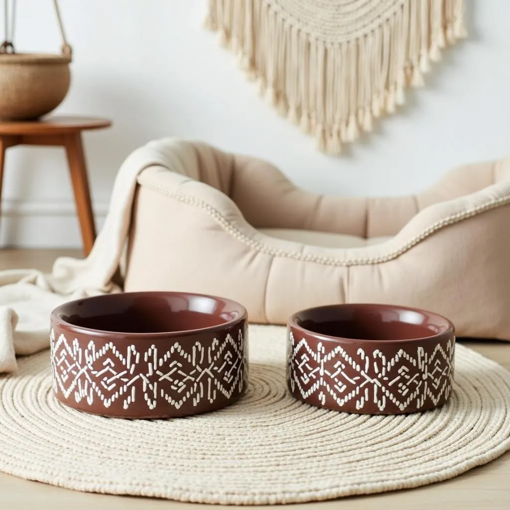 Ceramic Boho Dog Bowls Set for Medium-Sized Dogs