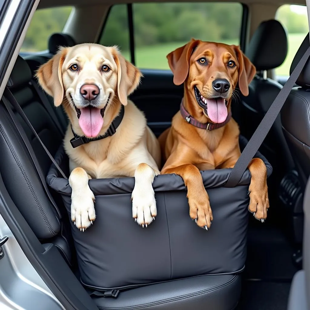 Car seat for two large dogs in backseat