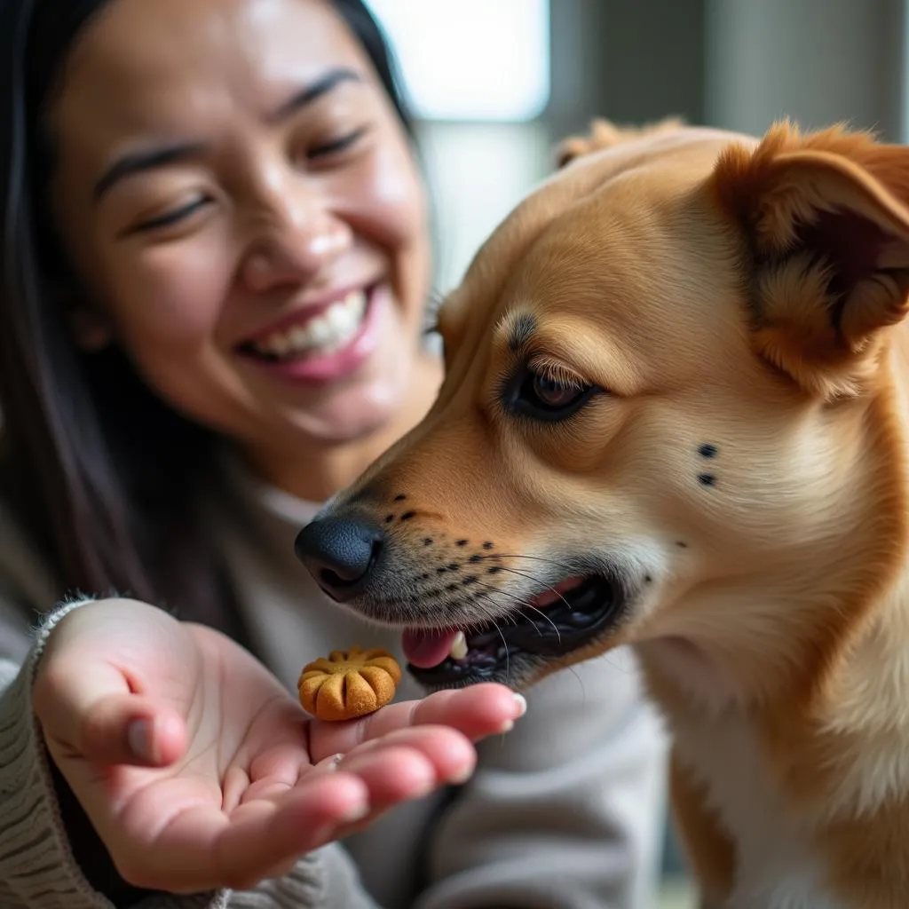 Dog owner giving CBD treats to their dog