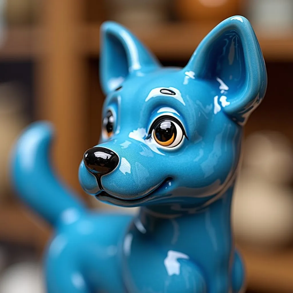 Ceramic Blue Dog Figurine in a Hanoi Shop