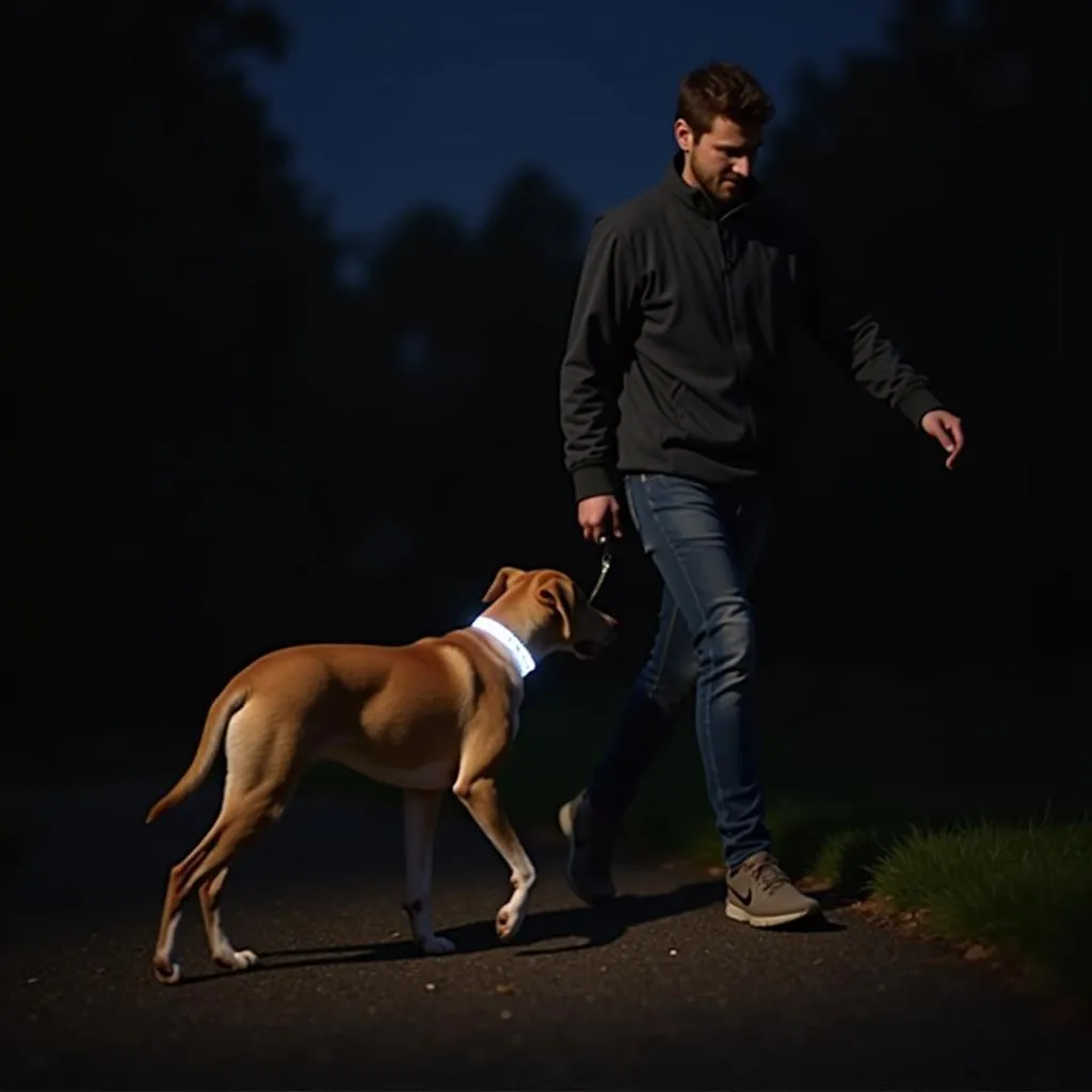 Clip on dog collar light, making dogs visible at night