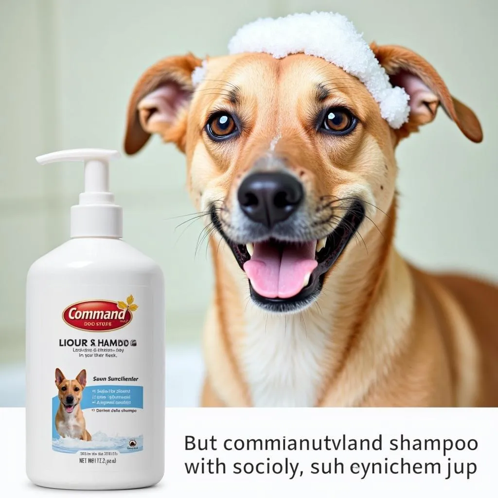 Dog enjoying bath with command dog shampoo