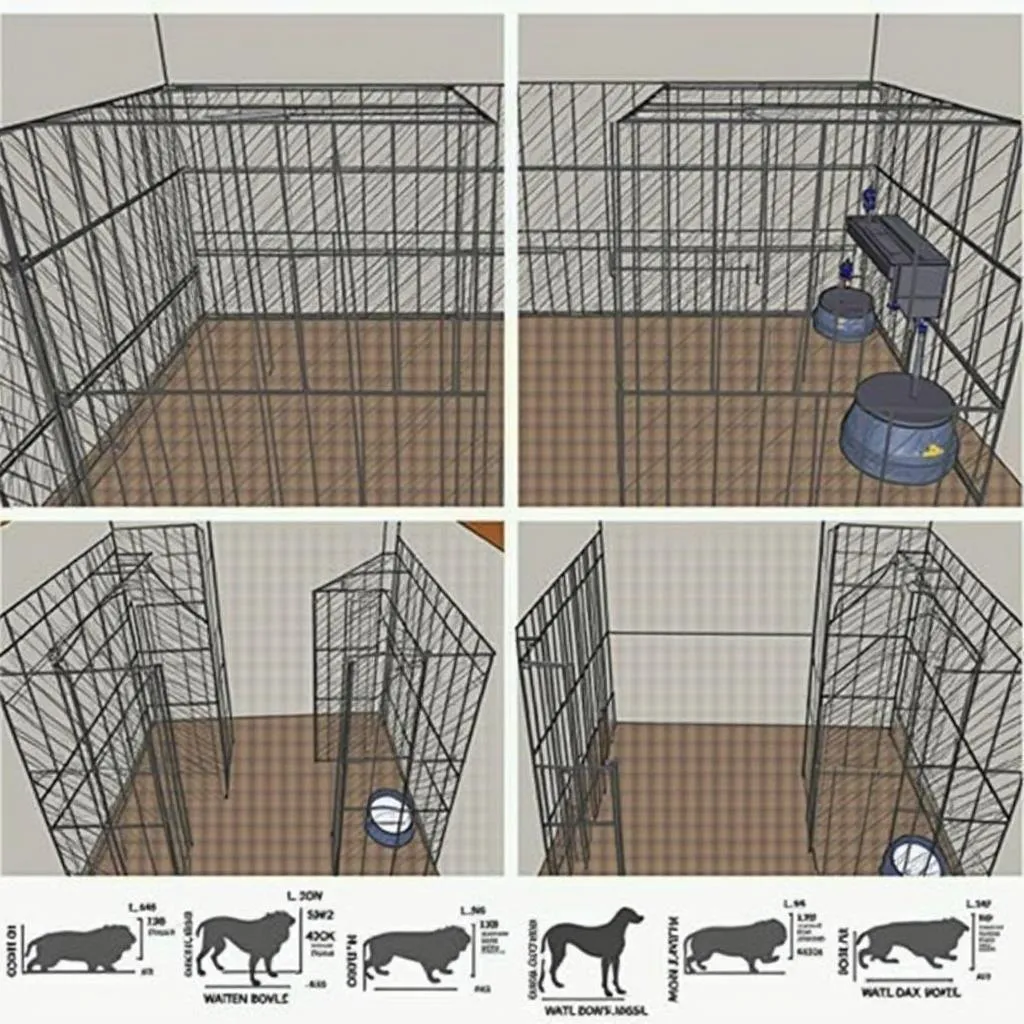 Custom dog kennel for large breeds with feeding and water bowls