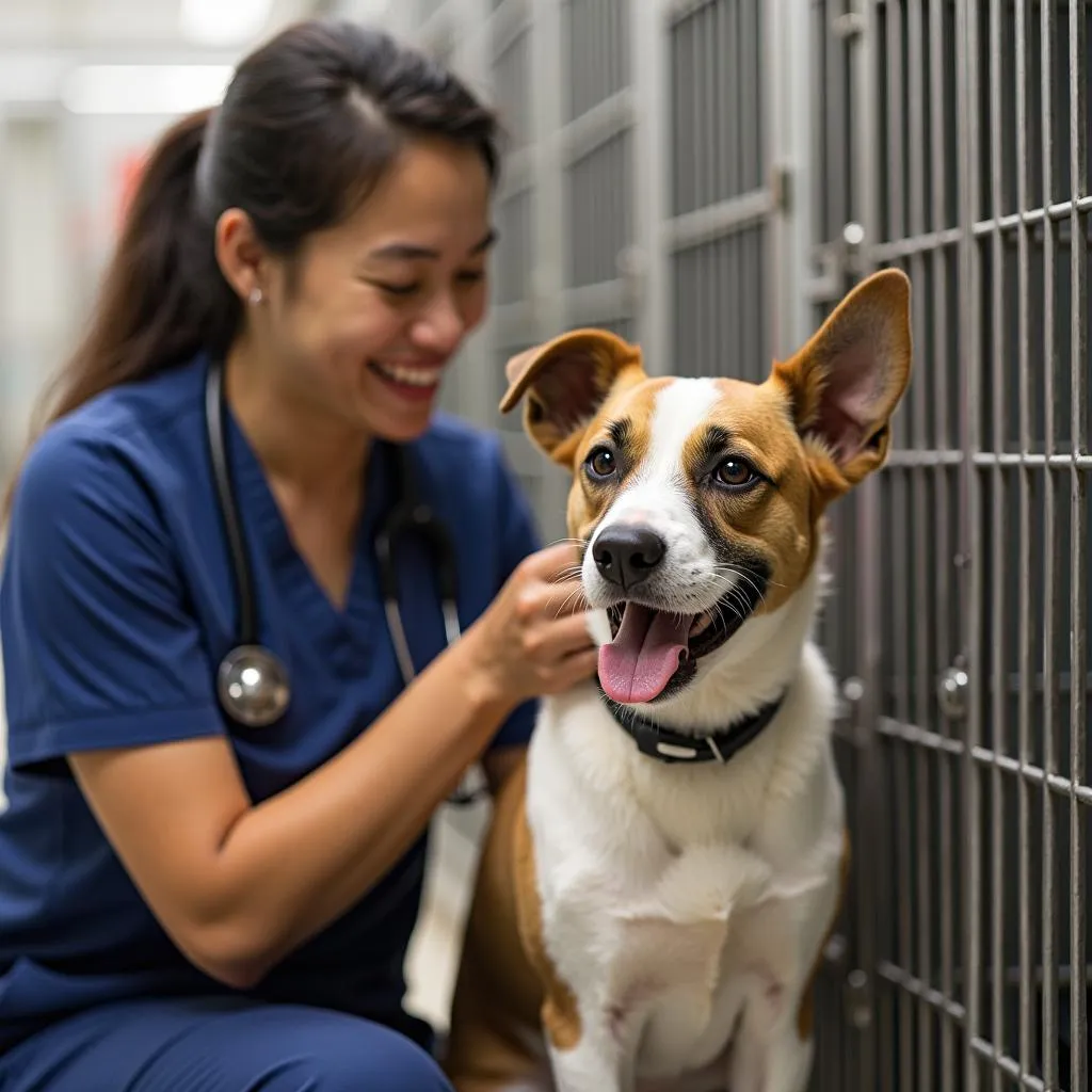 Dog Boarding Battle Creek MI - Staff Caring for Dog