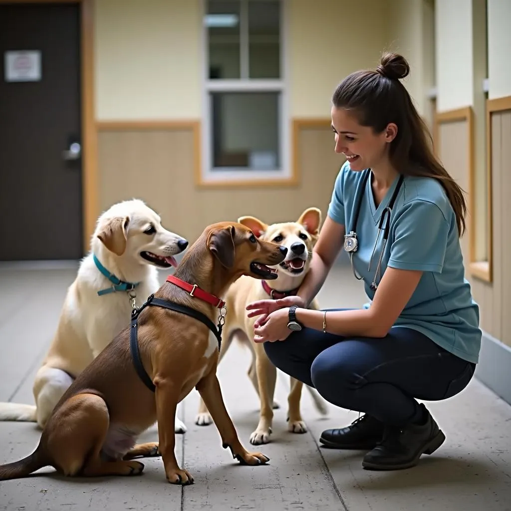 Dog Boarding Niagara Falls Canada: Staff caring for dogs