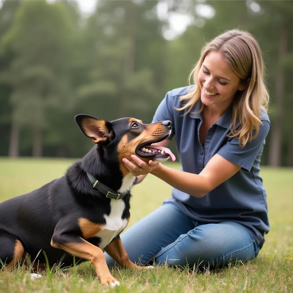 Dog boarding staff interacting with dogs in Tupelo, MS