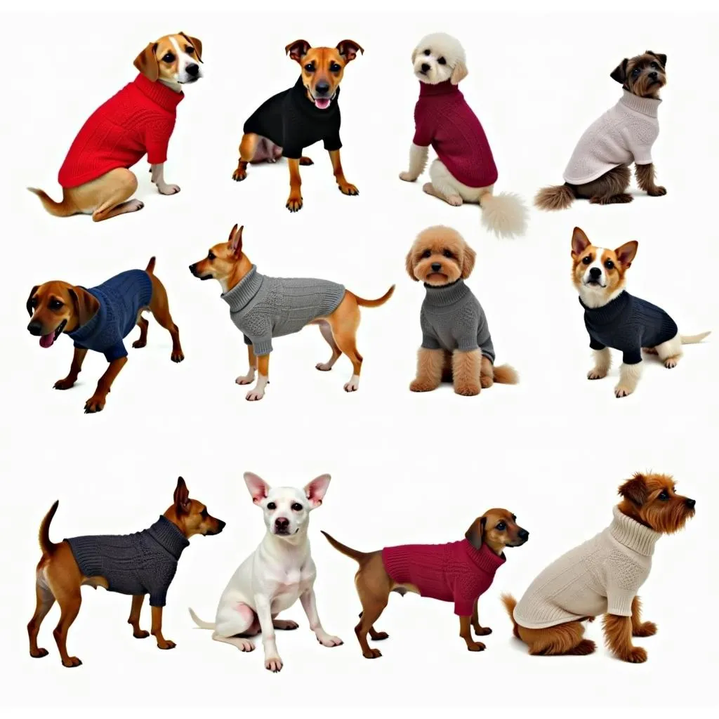 Various dog cable knit sweaters on display