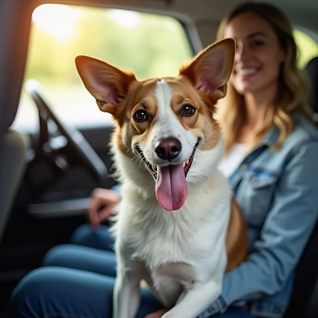 Happy Dog in the Car with Owner