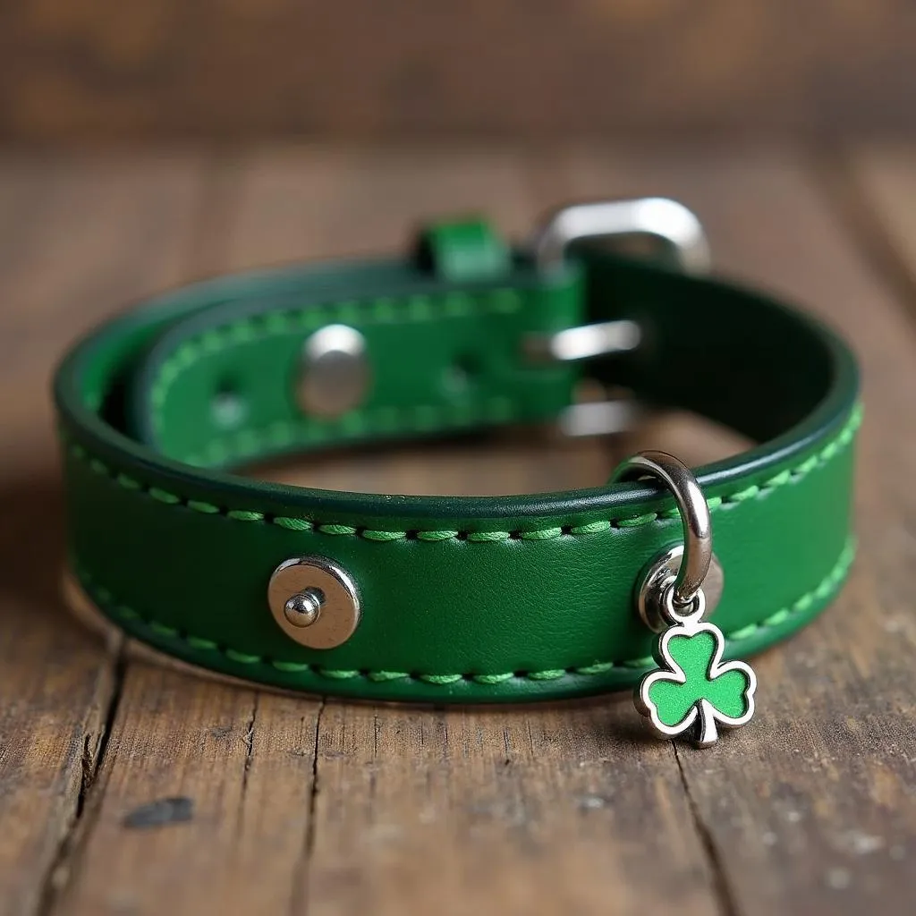 Dog collar with shamrock design, showcasing Irish pride