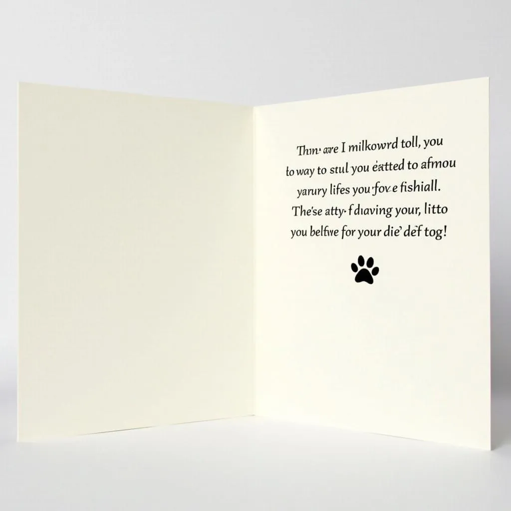 Dog condolence card with a comforting message and paw print