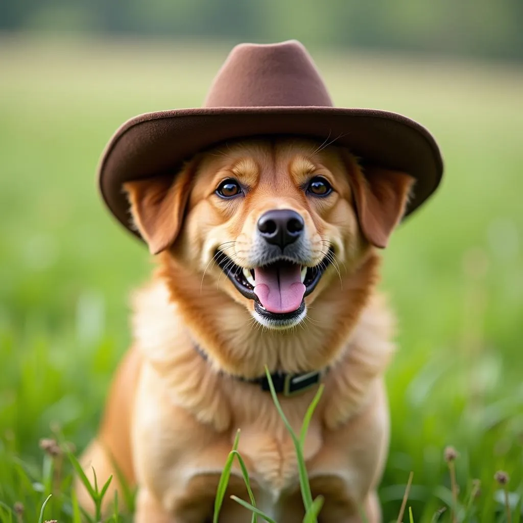 Dog wearing a cowboy hat