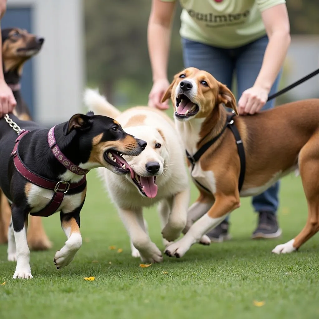 Dog daycare in Bloomington, IL: Dogs playing together