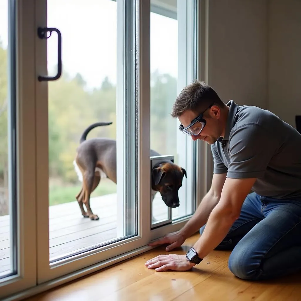 Dog door sliding glass insert installation for a secure and weather-resistant fit