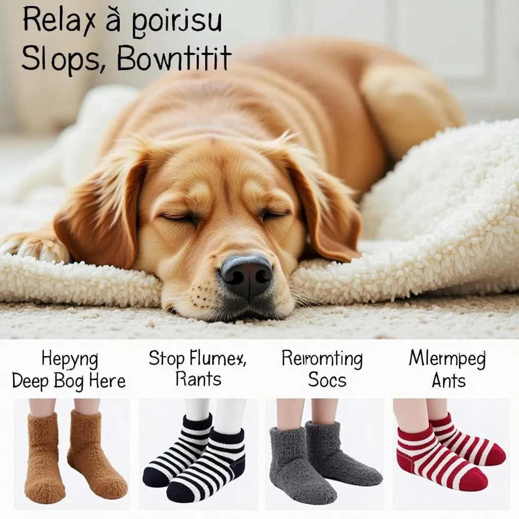 Dog sleeping comfortably in fluffy socks