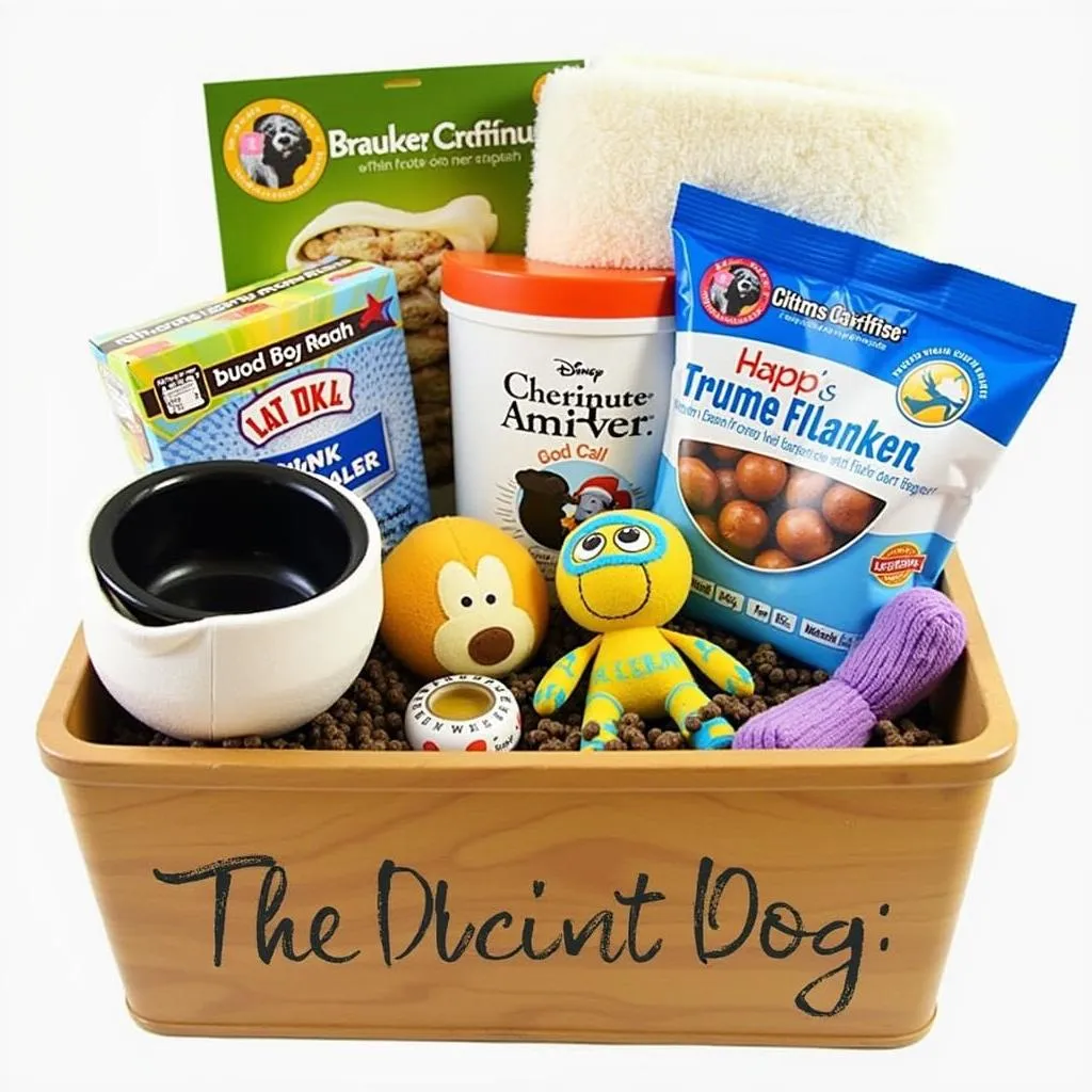 A dog get well basket filled with items for a sick dog