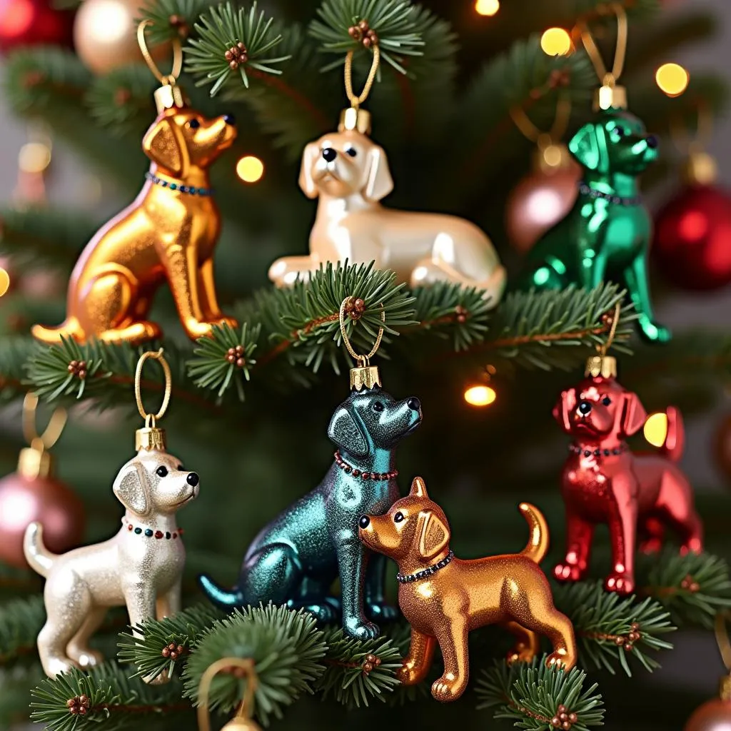 Christmas tree with dog glass ornaments