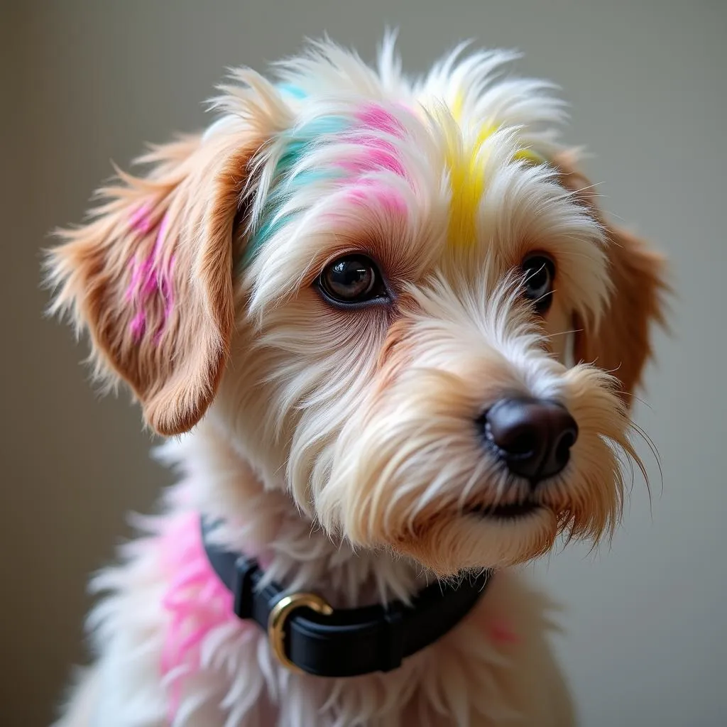 dog hair chalk color on a dog