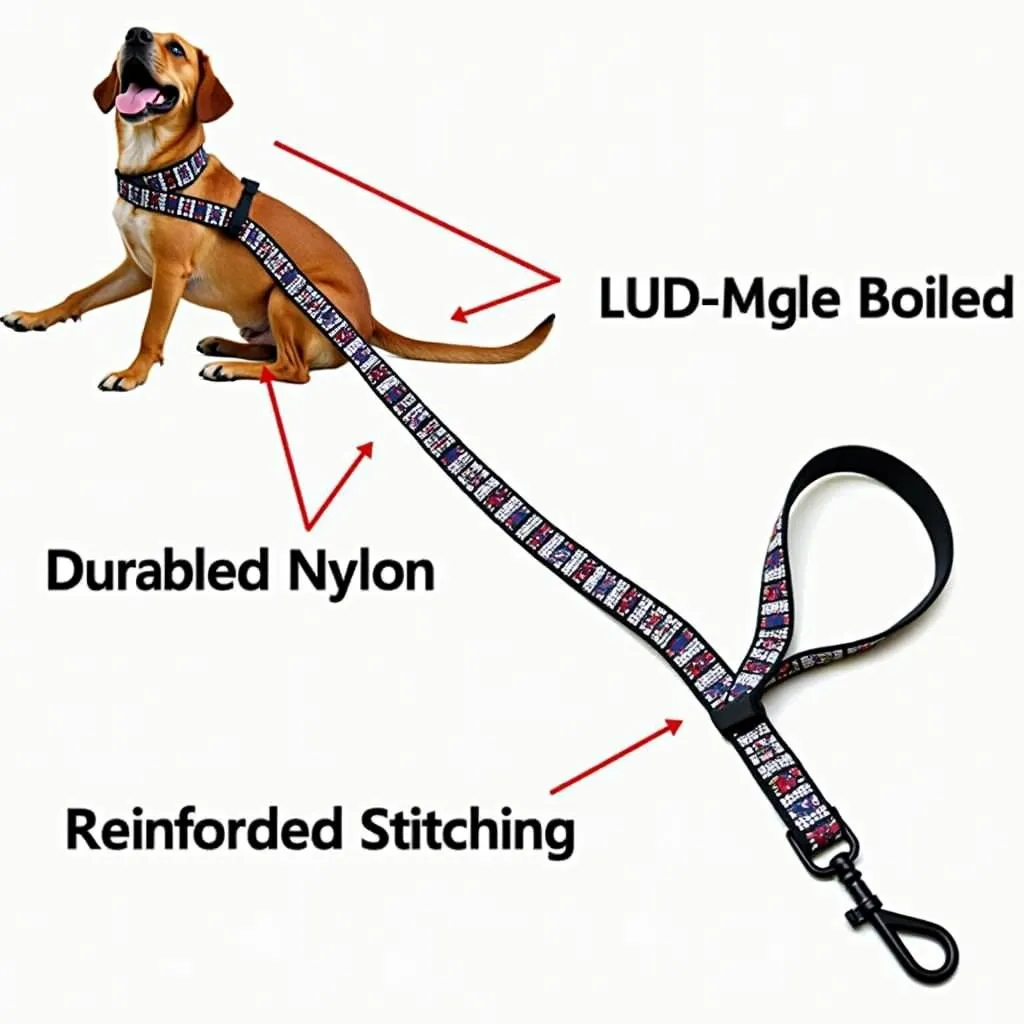 Nylon dog leash with reinforced stitching