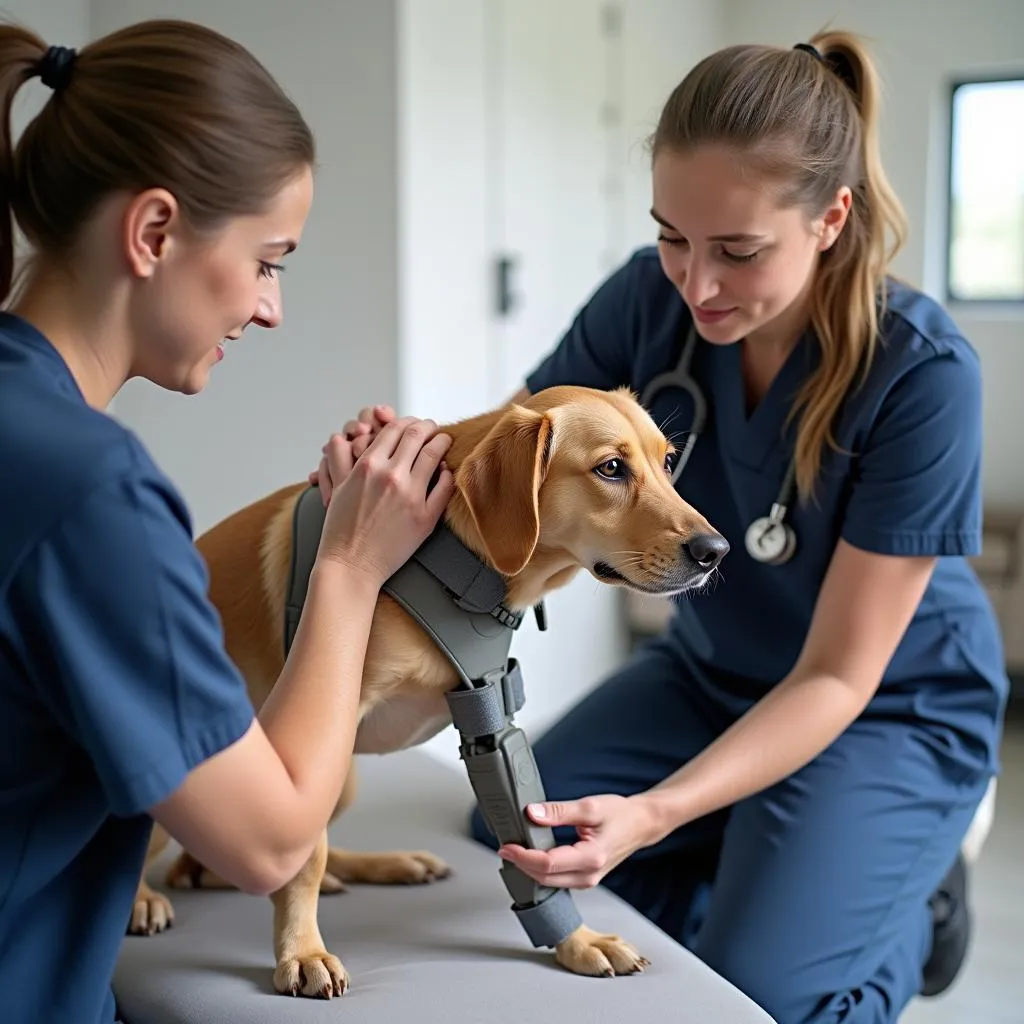 Examining a dog's knee for an ACL tear