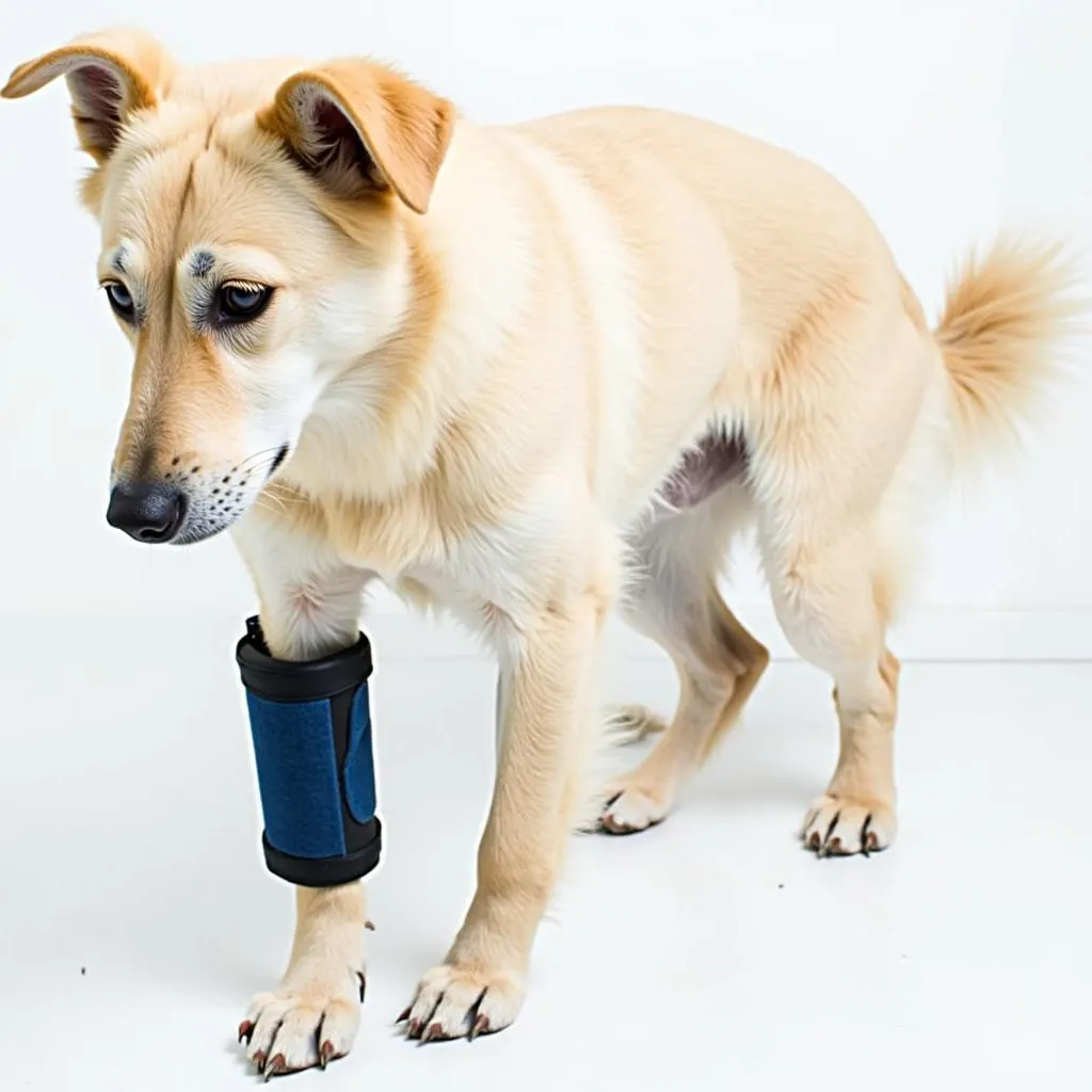 X-ray image of a dog's leg in a splint