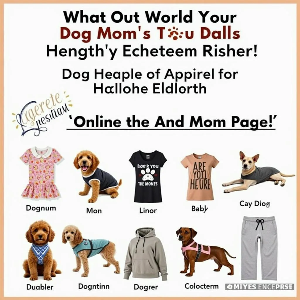 A woman browsing a website with a variety of dog mom apparel, featuring t-shirts, hoodies, and bags with cute dog designs. 