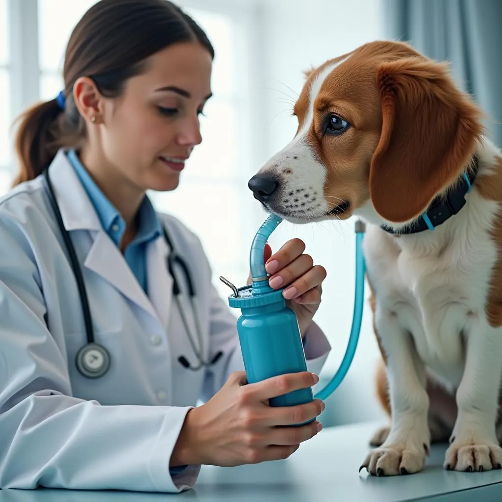 Dog Oxygen Tank - Veterinarian Examination