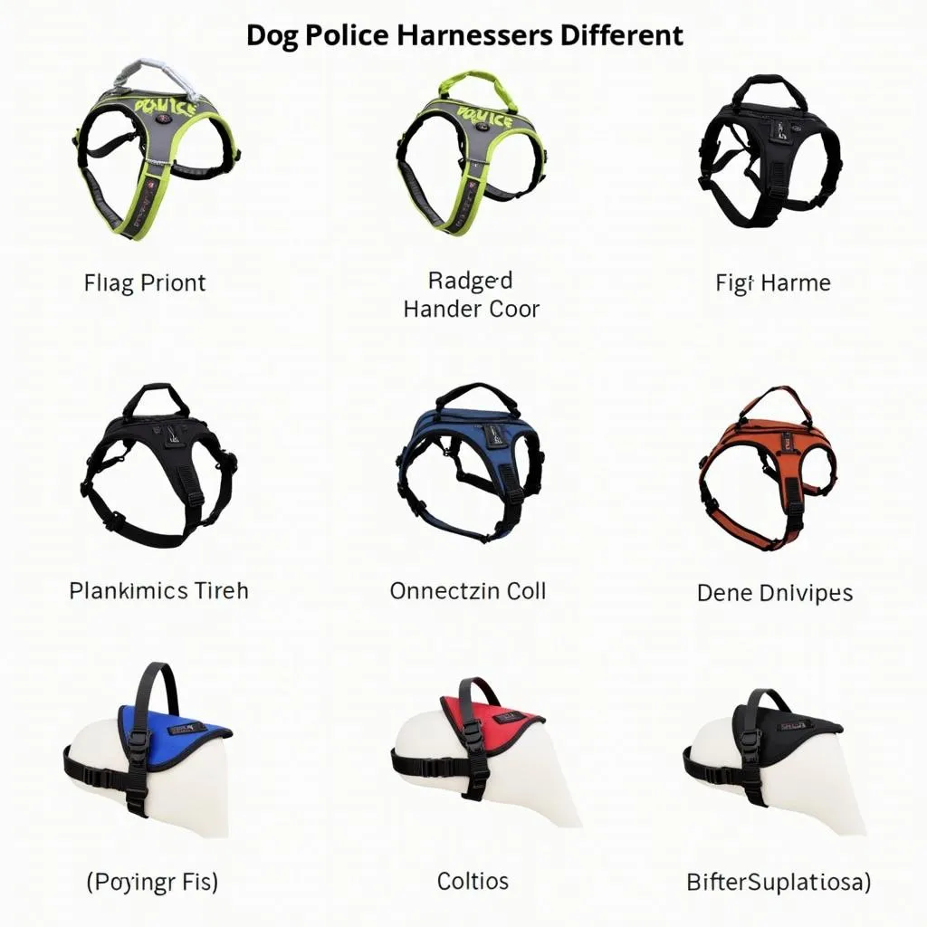 A variety of dog police harnesses