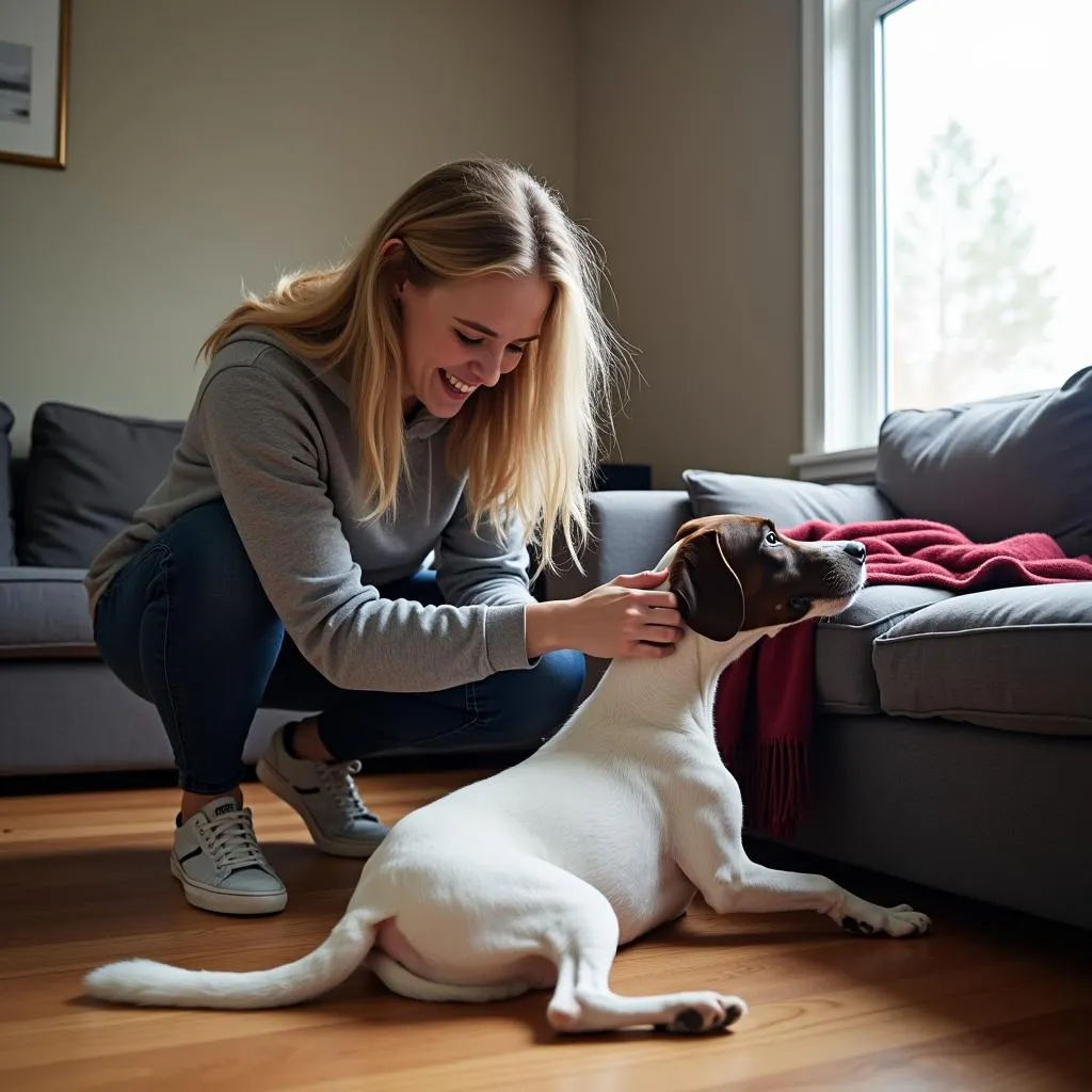 Dog sitter providing home care to a dog in Fairbanks, Alaska