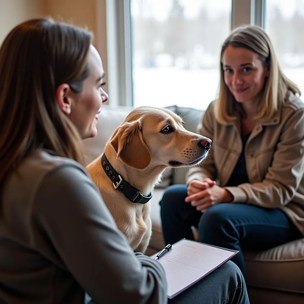 Dog sitter meeting with a client to discuss their dog's needs in Fairbanks, Alaska