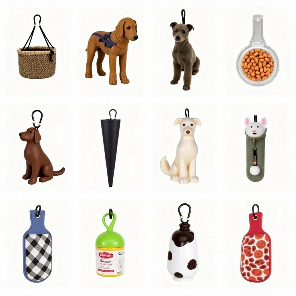 A variety of dog treat and poop bag holders