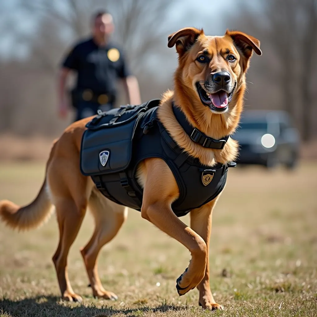 Dog wearing a bulletproof vest