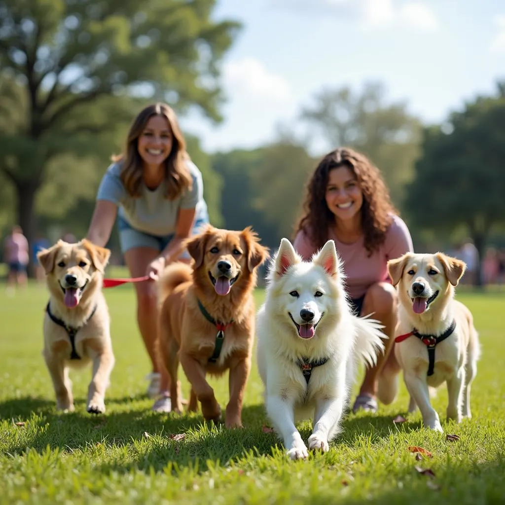 Dog owners socializing their dogs in a park in Tampa