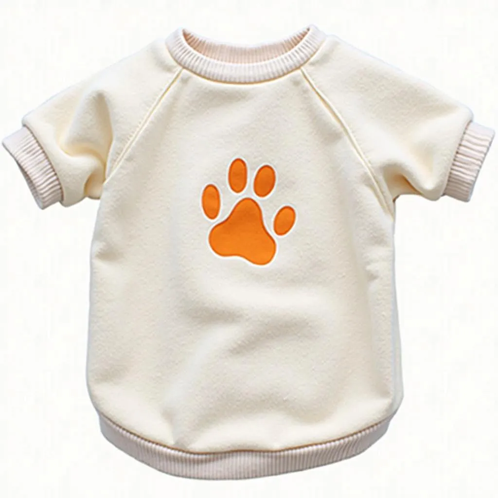 A close-up image of an embroidered dog sweatshirt with a paw print design