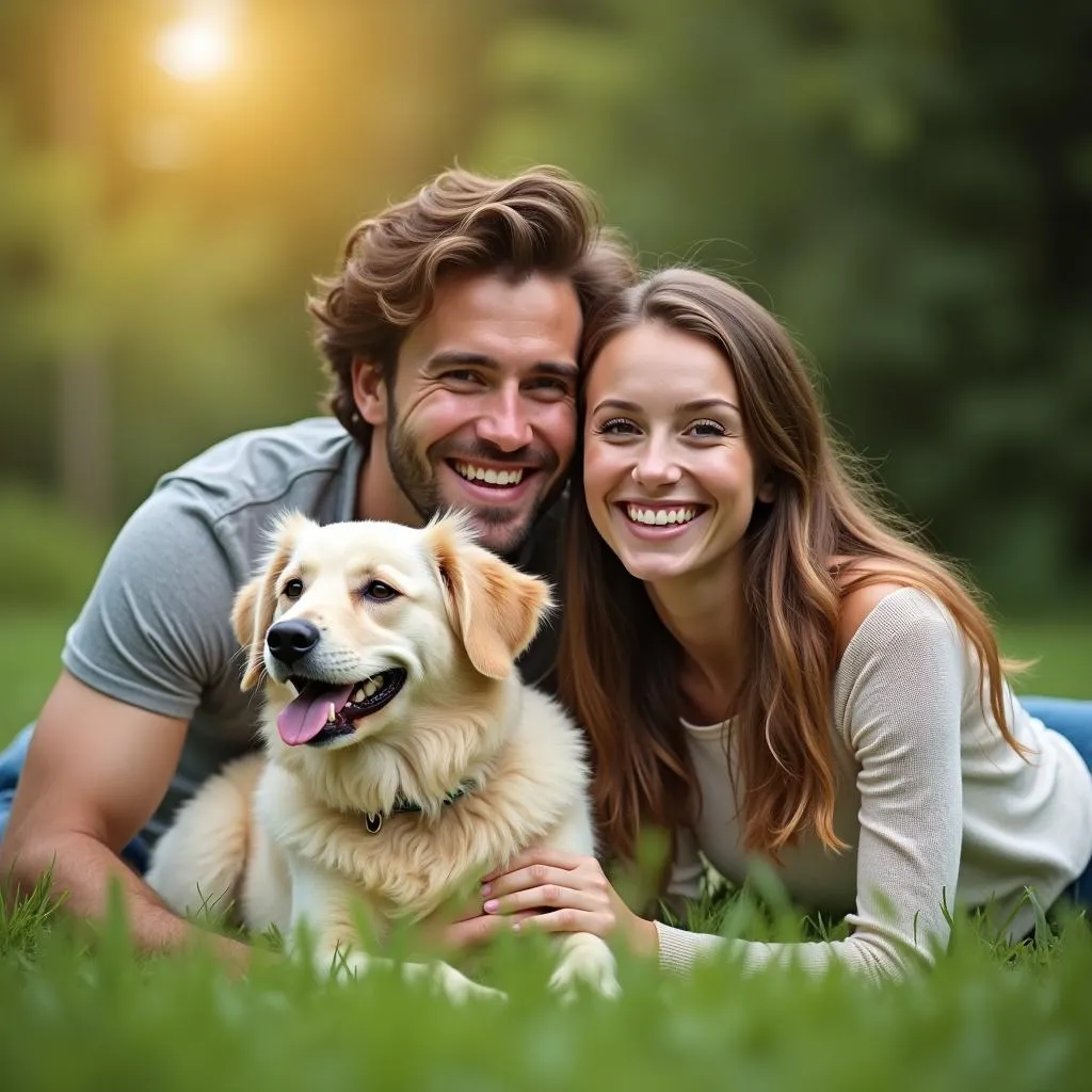 Engagement Photos with Couple and Dog in Park