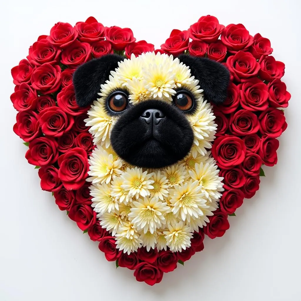 Personalized-flower-bouquet-shaped-like-a-dog-with-a-heart