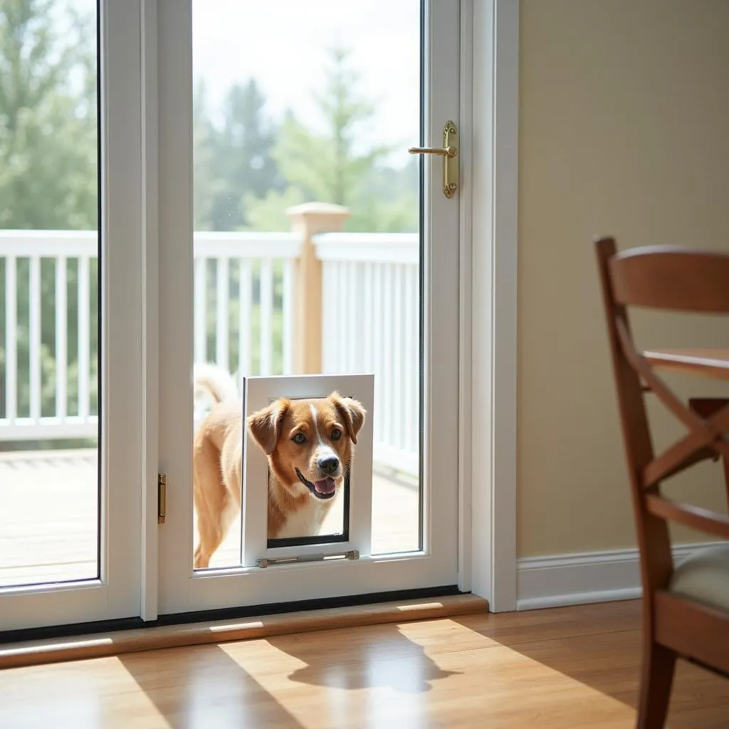 Flush mounted dog door for sliding glass doors