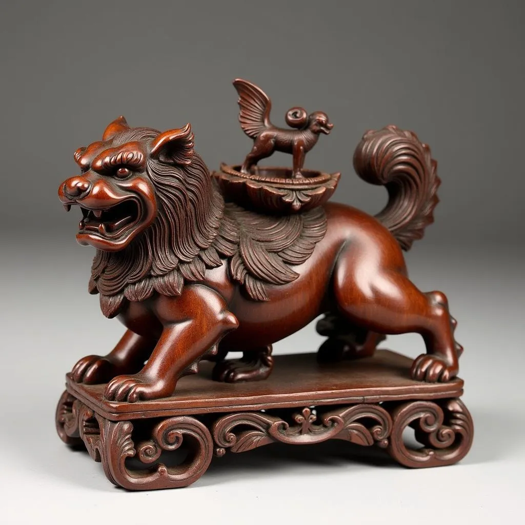 Foo Dog Incense Burner made of hand-carved wood