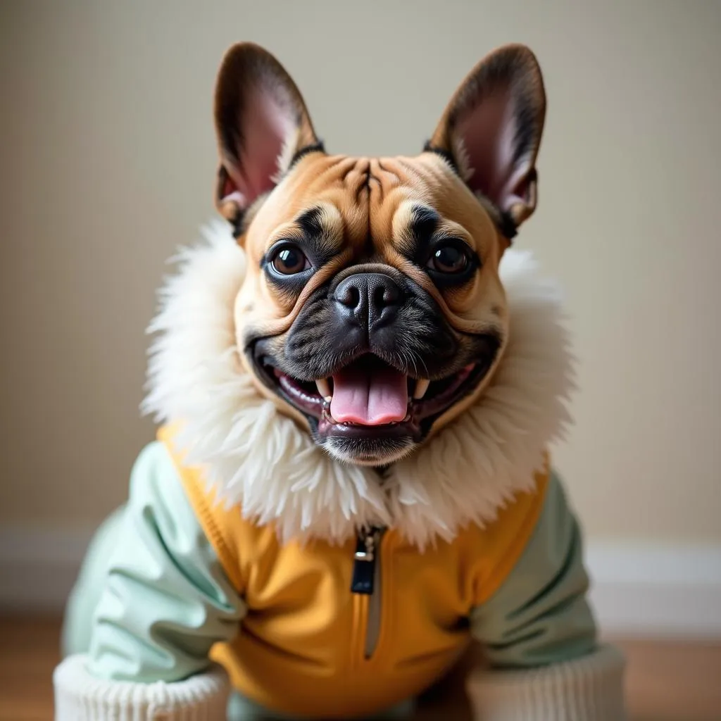 Frenchie dog wearing clothes