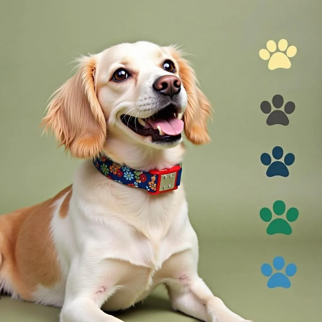 A dog wearing a fun dog collar in a color that aligns with their personality, such as red, yellow, blue, or green