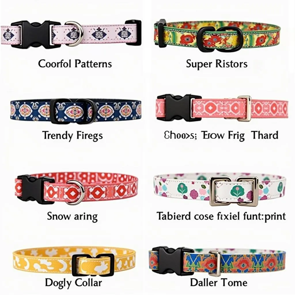 A variety of fun dog collars in different designs and colors