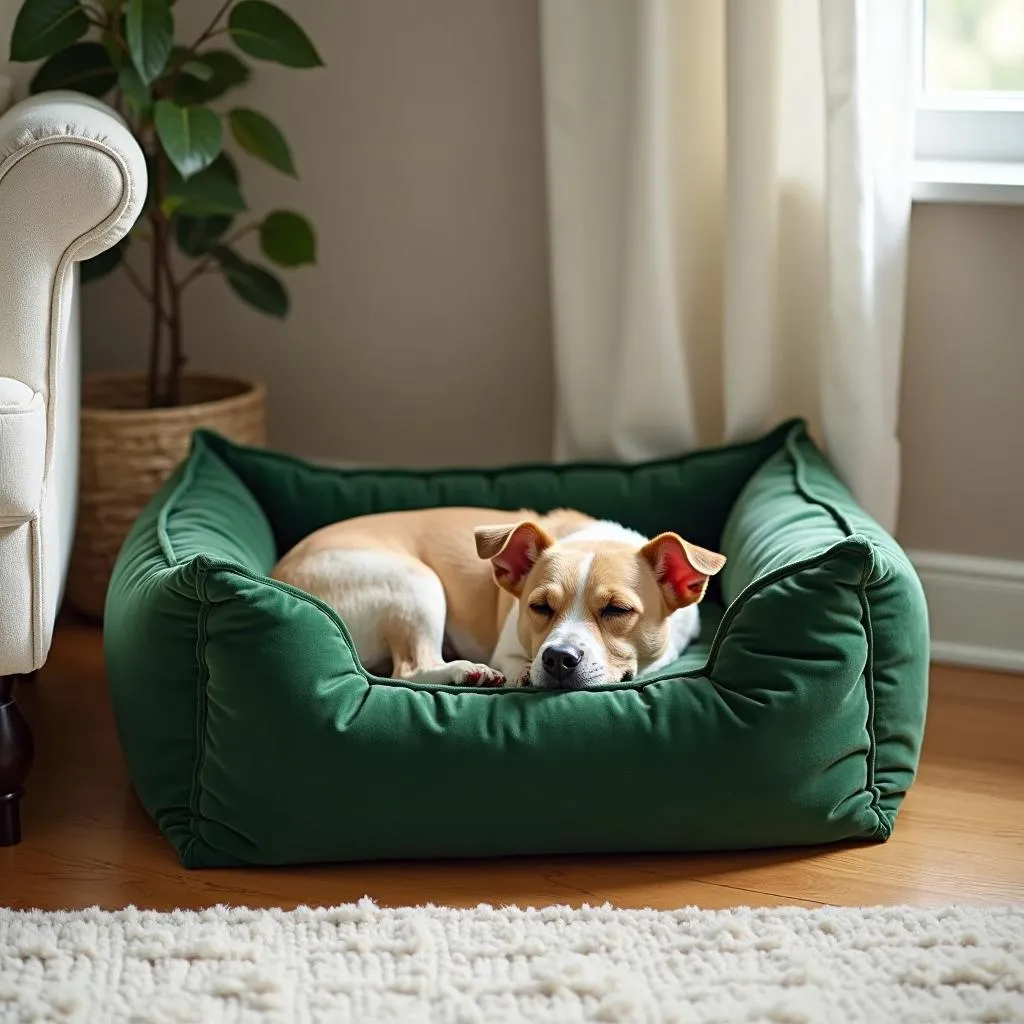 Green Velvet Dog Bed for Small Breed Dogs