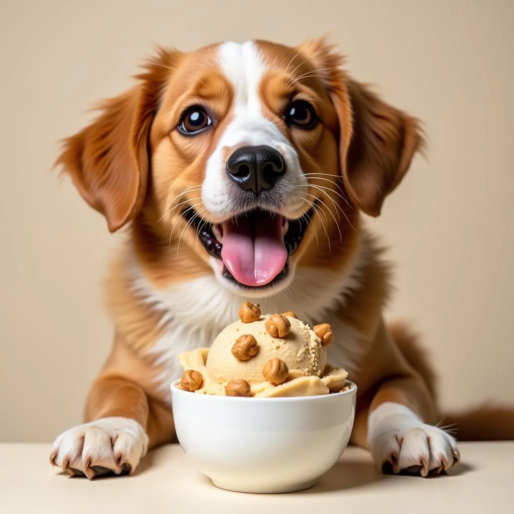 Happy dog enjoying a scoop of Hoggin' Dogs ice cream