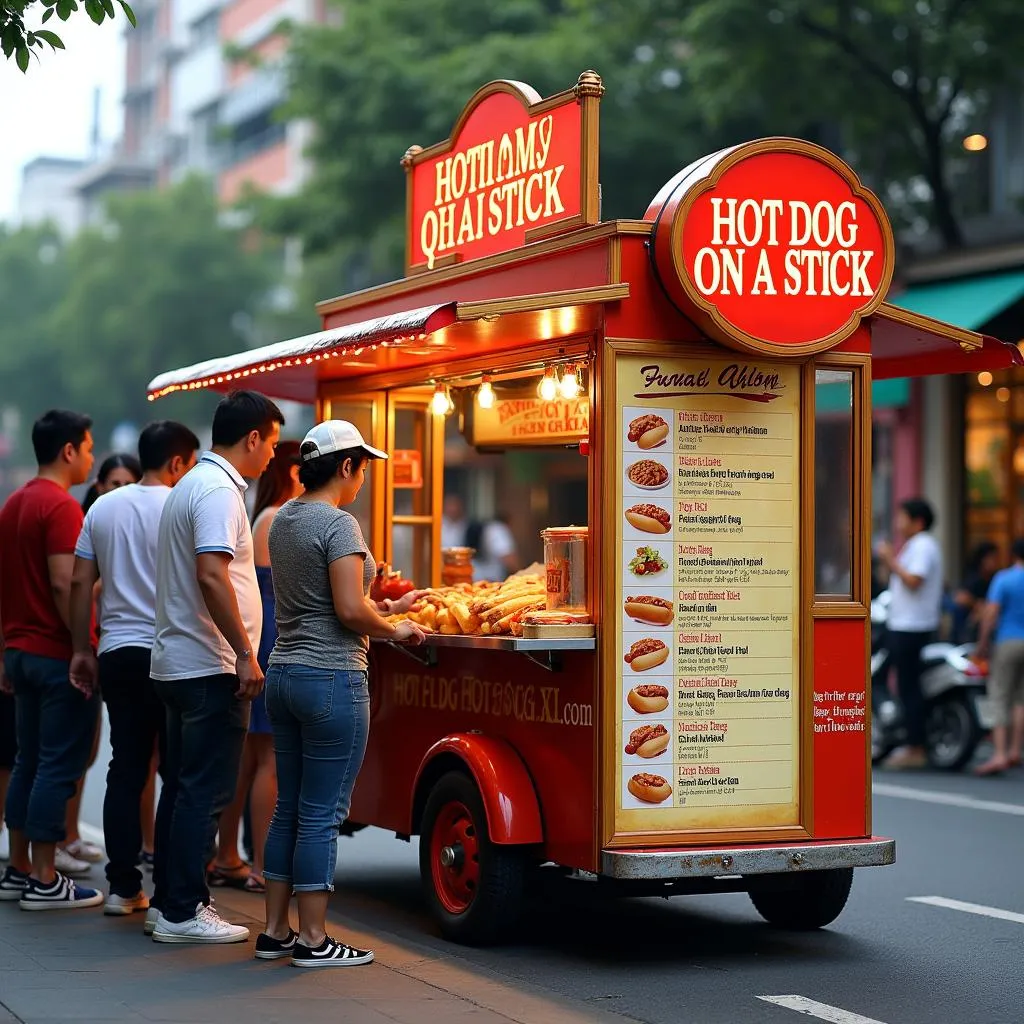 Hot dog on a stick food truck in Hanoi