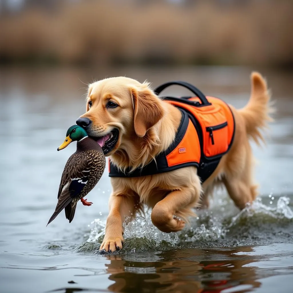 Hunting vest dog for water retrieval with gear