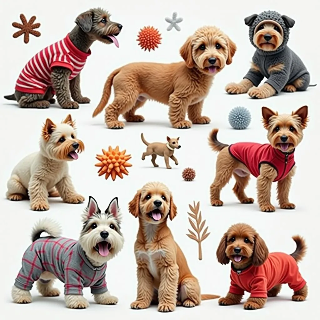 An assortment of dog clothes, toys, and accessories, showcasing the wide variety of products available at i love my pet